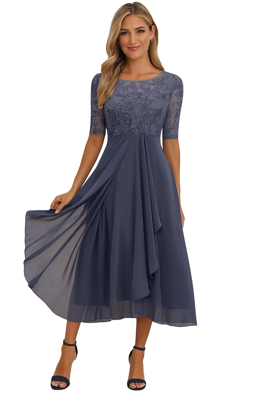 Margaret | Women's A-Line Midi Summer Dress with Textured Upper