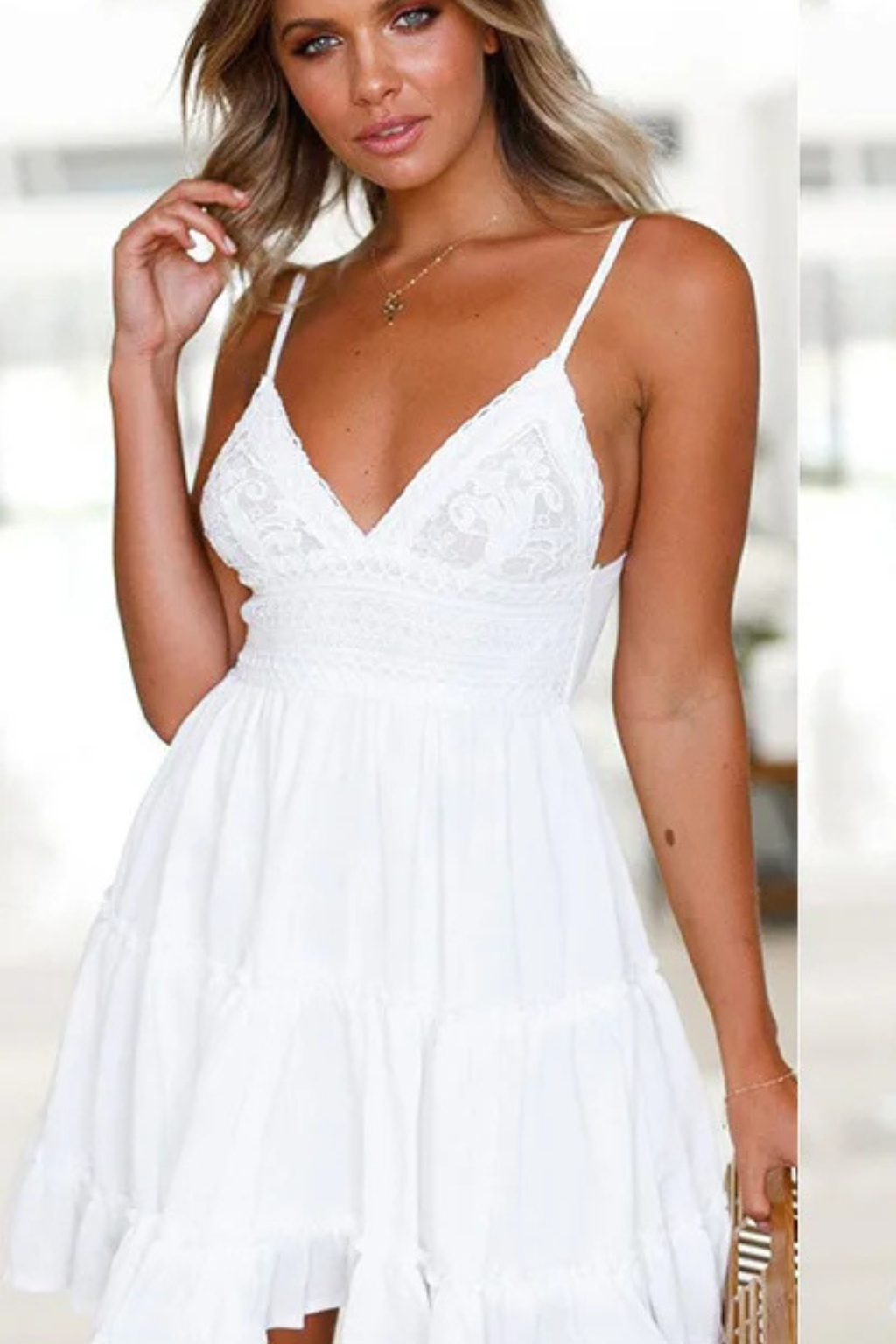 Freja | Women's Lace Spaghetti Strap Midi Dress