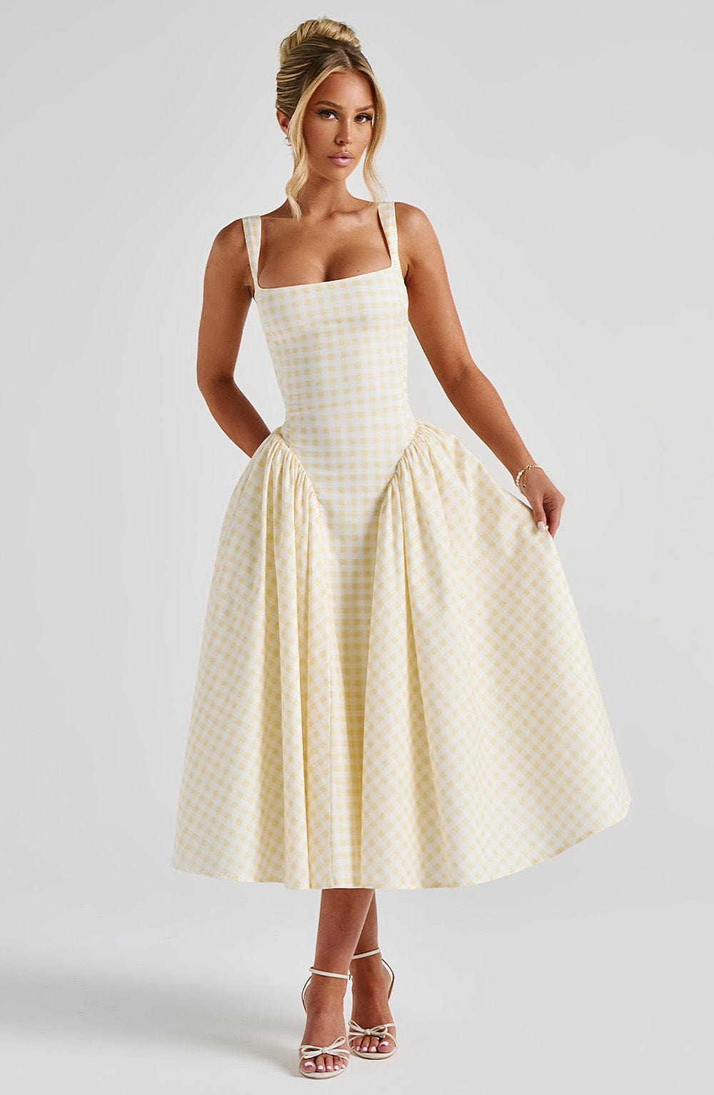 Grace | Women's Gingham Midi Dress with Adjustable Straps