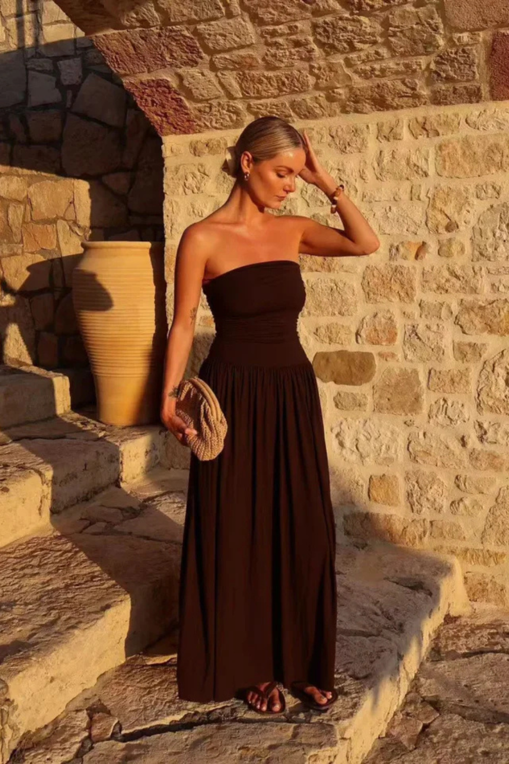 Winnie | Women's Strapless Pleated Maxi Dress