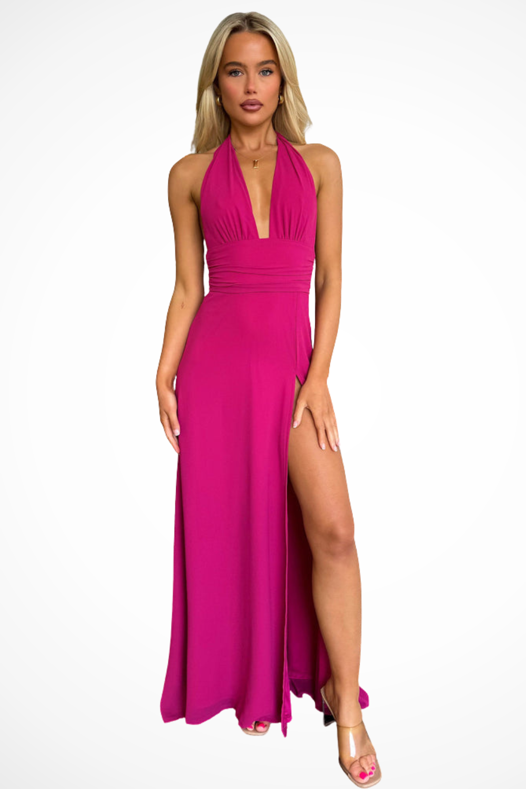 Kara | Women's Halter Neck Maxi Dress with Side Slit