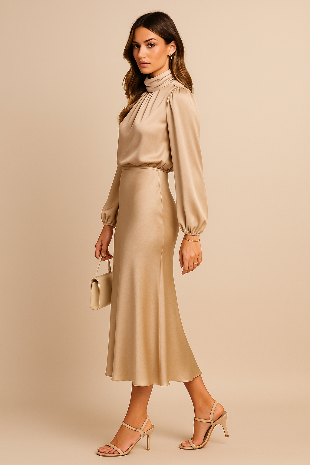 Kira | Women's Cotton Blend High Neck Midi Dress