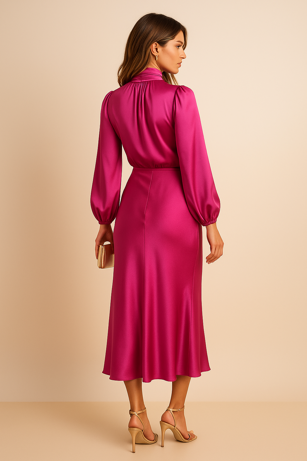Kira | Women's Cotton Blend High Neck Midi Dress