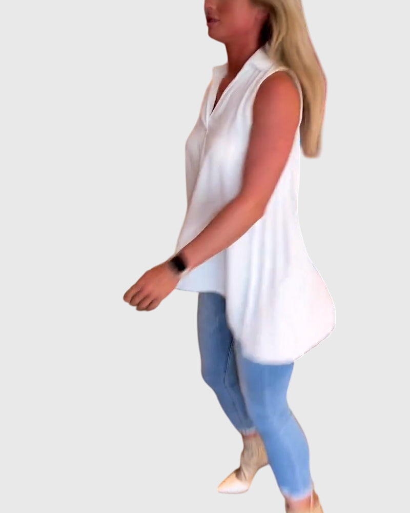 Lina | Women's Ruffle Lapel Sleeveless Top
