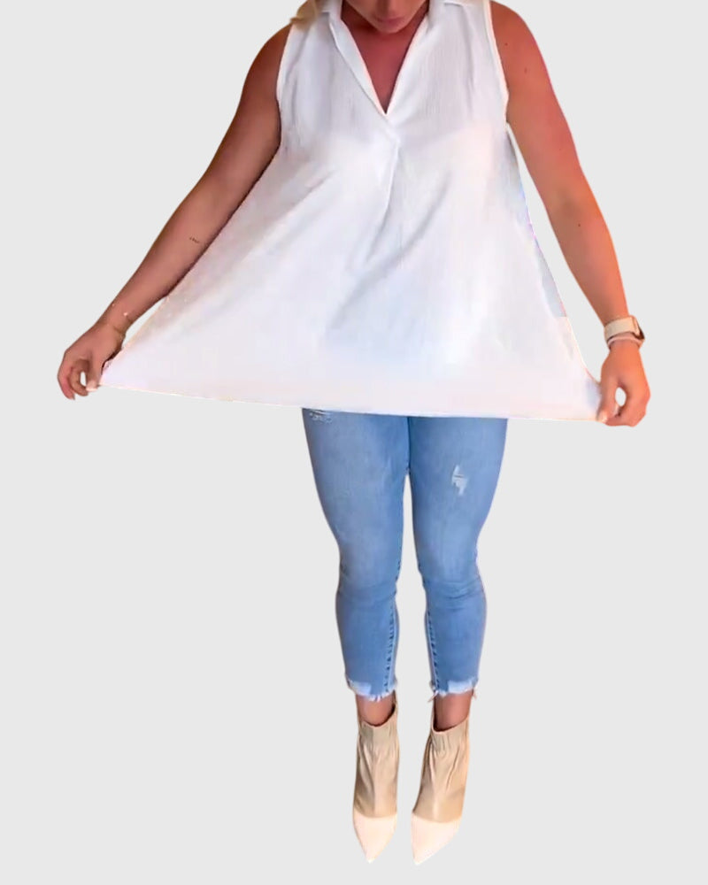 Lina | Women's Ruffle Lapel Sleeveless Top