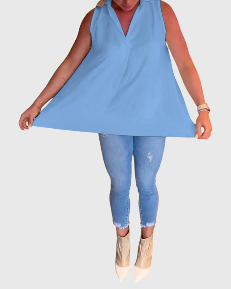 Lina | Women's Ruffle Lapel Sleeveless Top