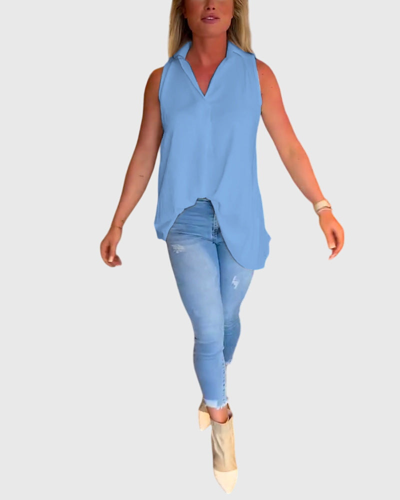 Lina | Women's Ruffle Lapel Sleeveless Top