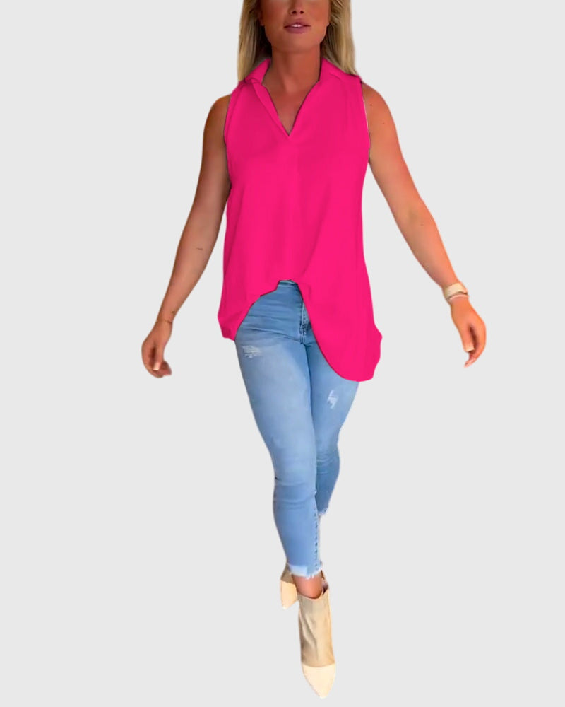 Lina | Women's Ruffle Lapel Sleeveless Top