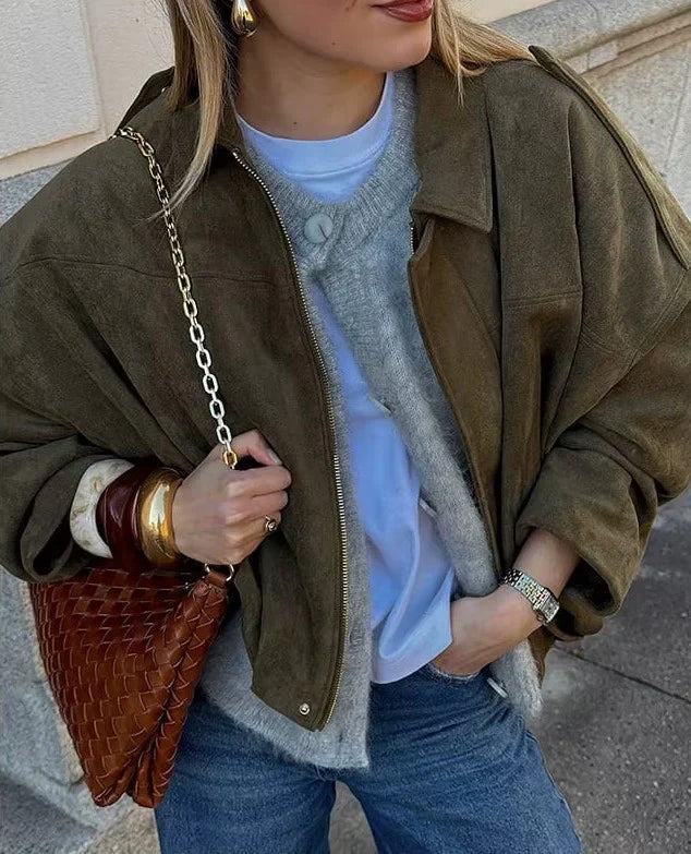 Jacket Women - Oversized Relaxed Jacket with Dropped Shoulders