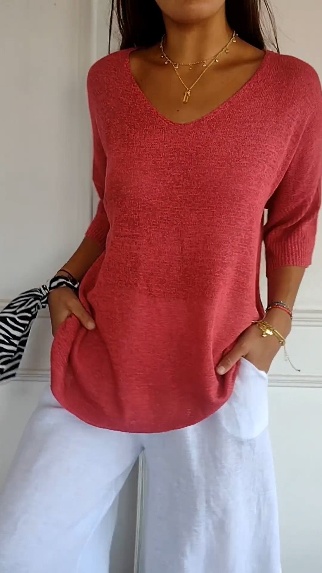 Knit Top Women - Breathable V-Neck Knit Top
