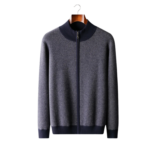 100% CASHMERE JACQUARD ZIP CARDIGAN