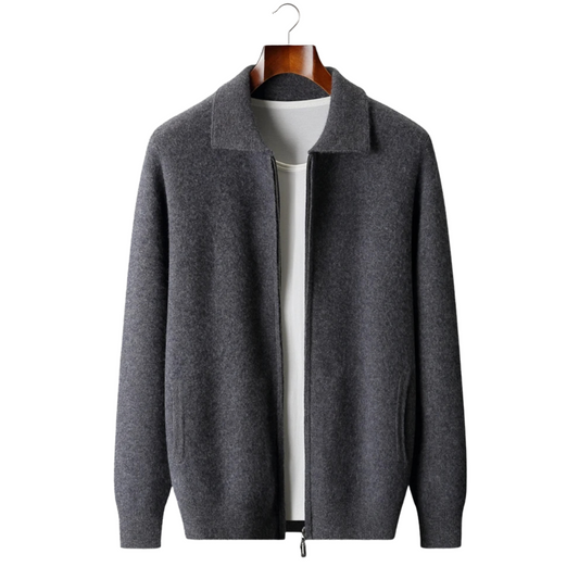 100% CASHMERE ZIP POLO CARDIGAN