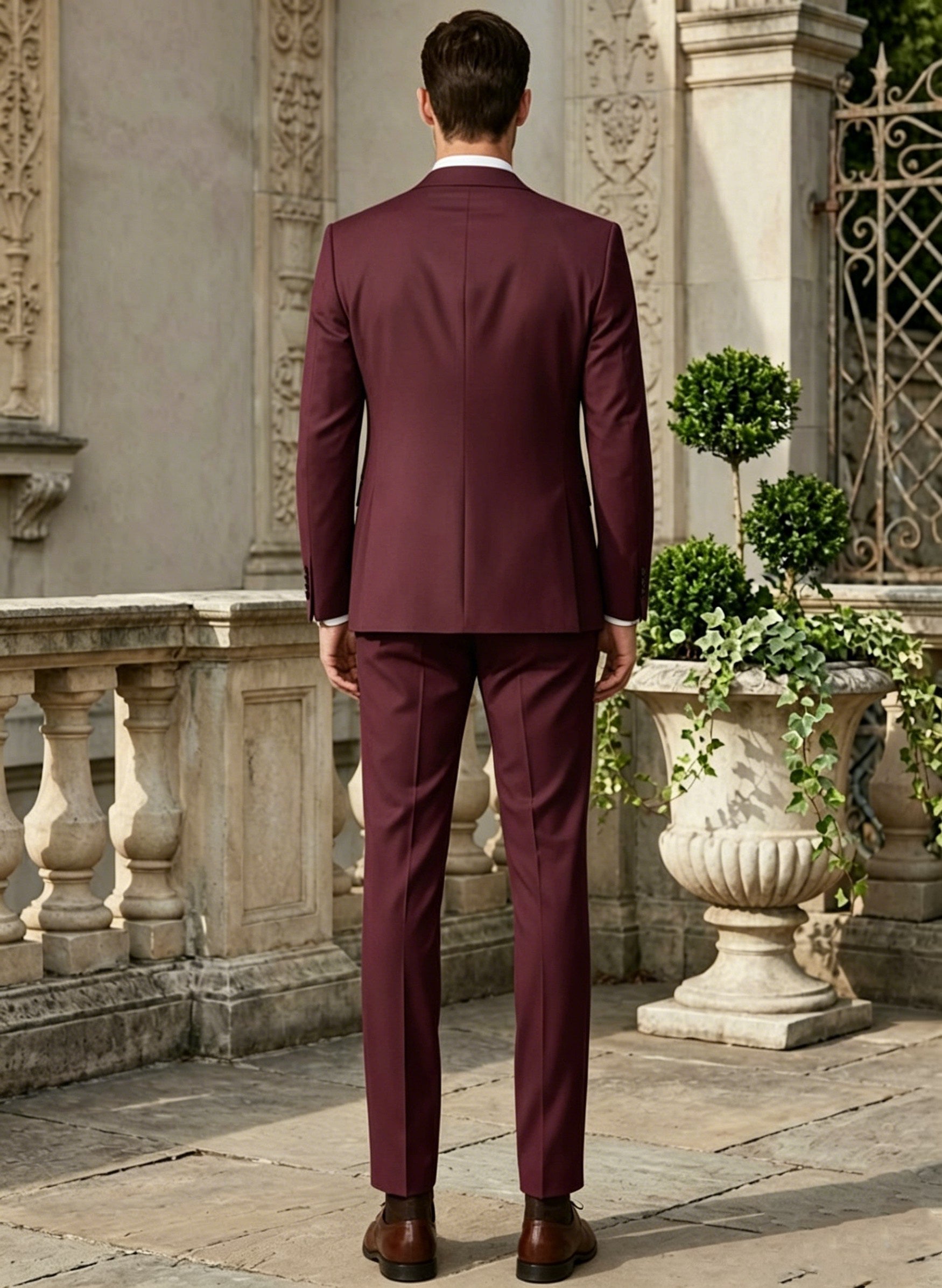 Sebastian | Men's Slim Fit Stretchable Suit in Bordeaux