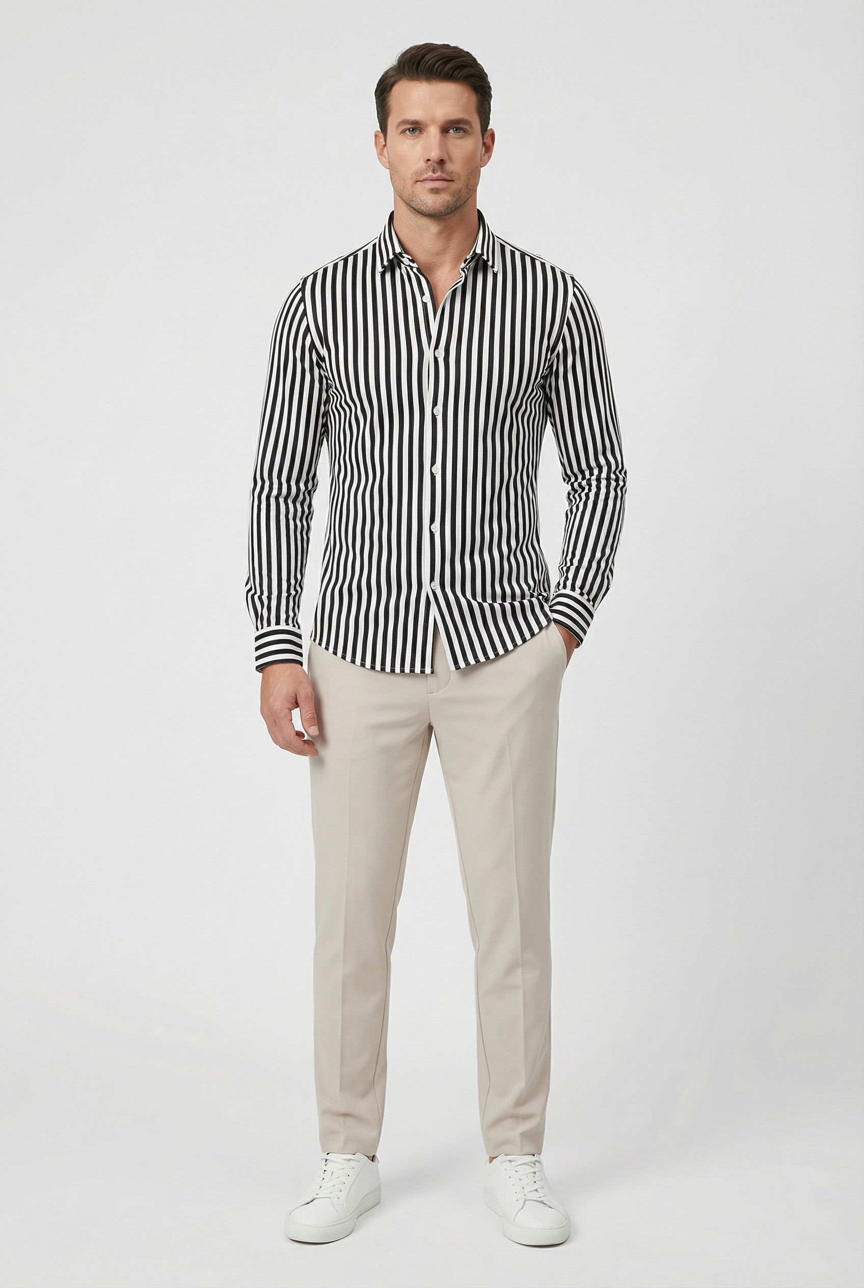 Leon | Men's Dress Shirt Slim Fit Long Sleeve Striped