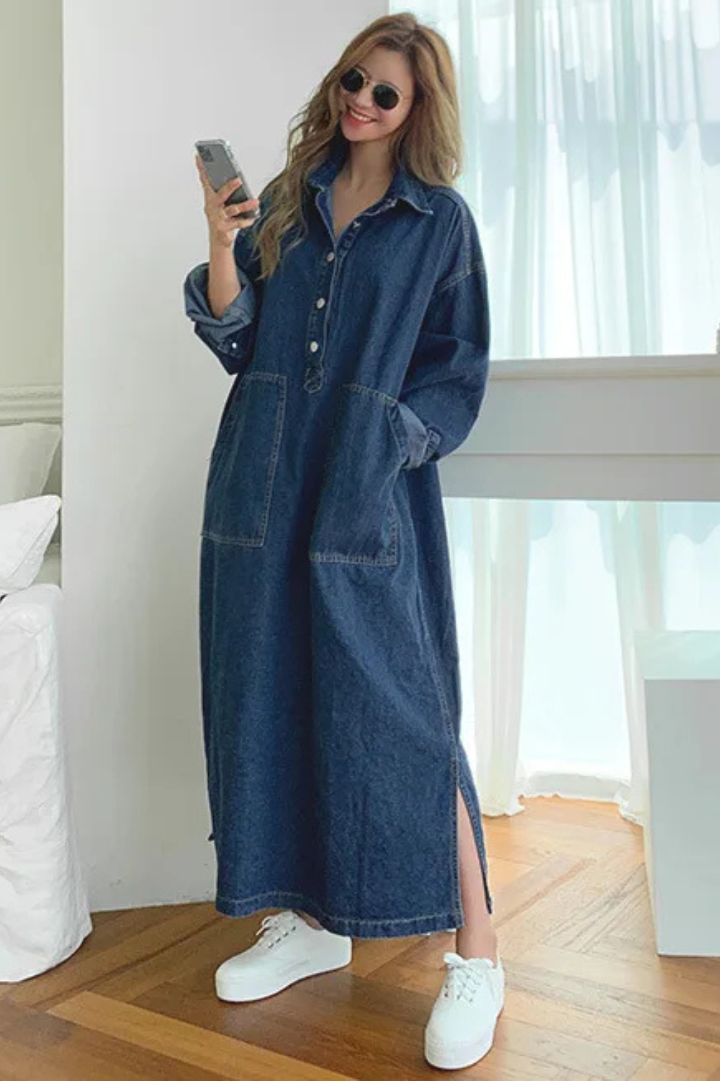 Gabby | Women's Denim Oversized Maxi Dress with Pockets