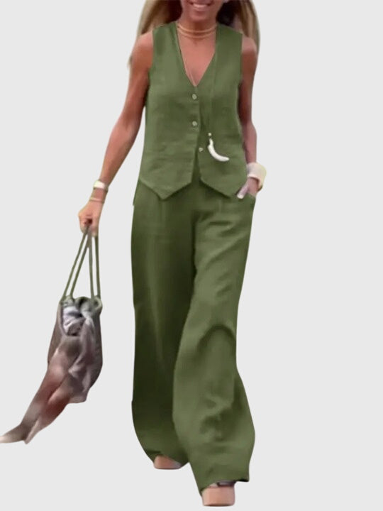 Mia | Women's Elegant Two-Piece Set with Wide-Leg Pants