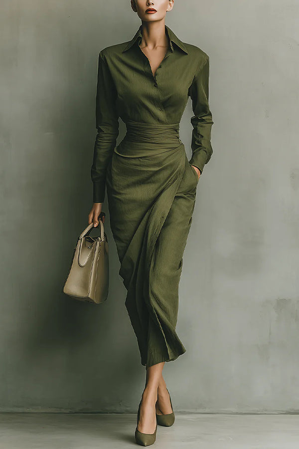 Olive | Women's Wrap-Style Long Sleeve Maxi Dress