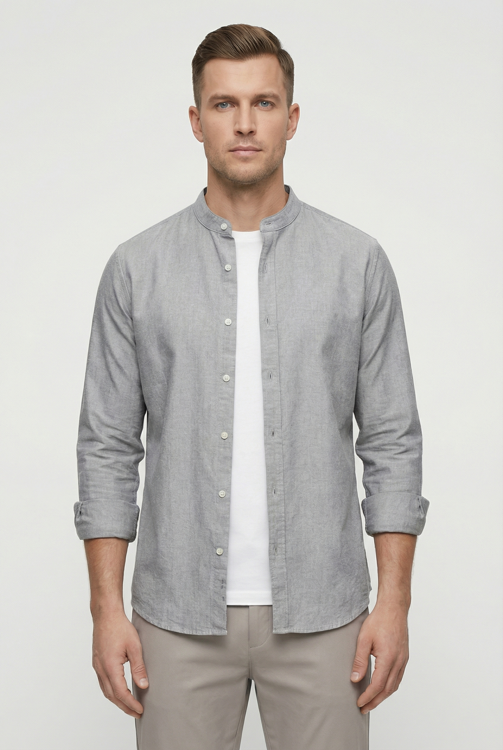 Aaron | Men's Linen Casual Shirt with Mandarin Collar