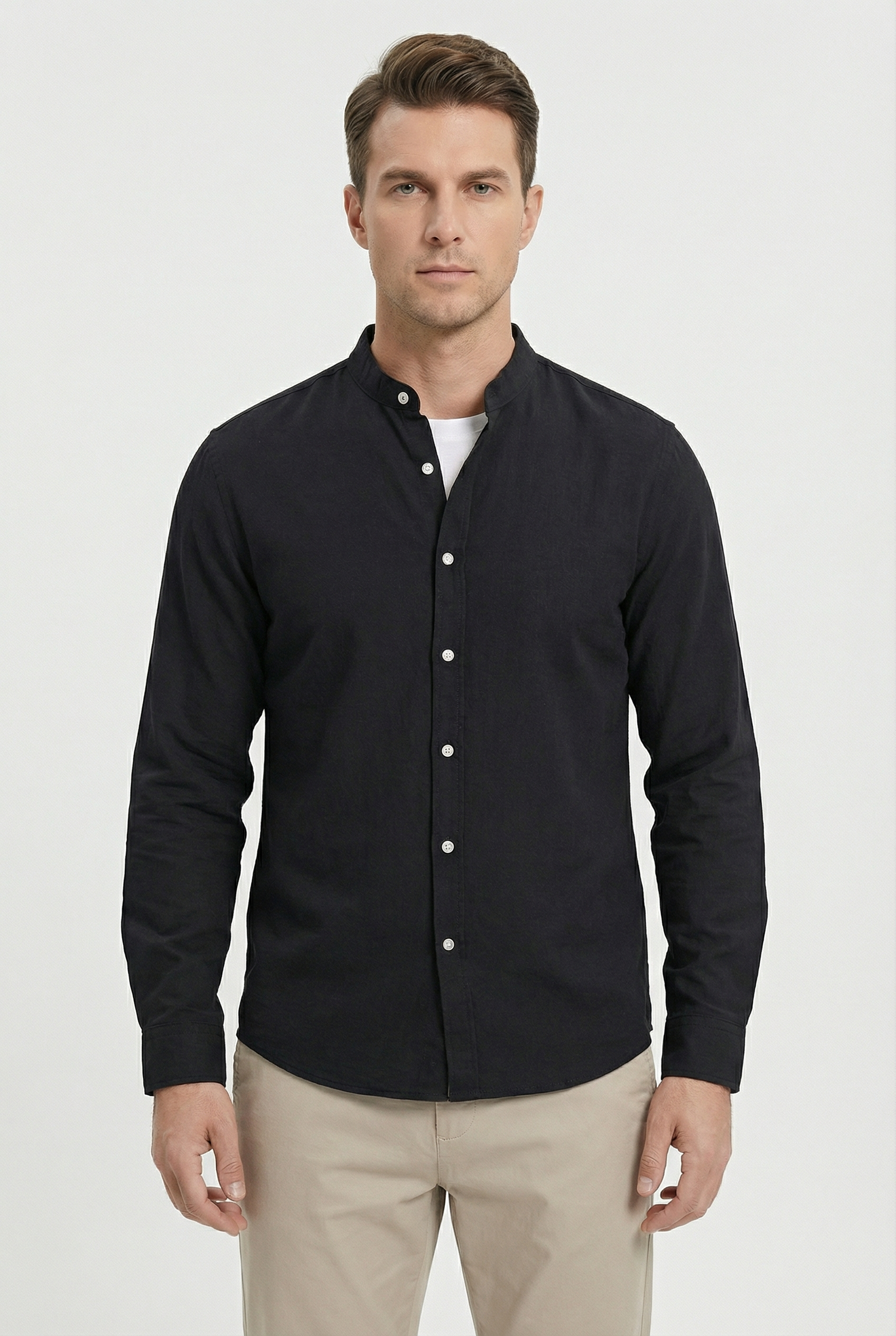 Aaron | Men's Linen Casual Shirt with Mandarin Collar