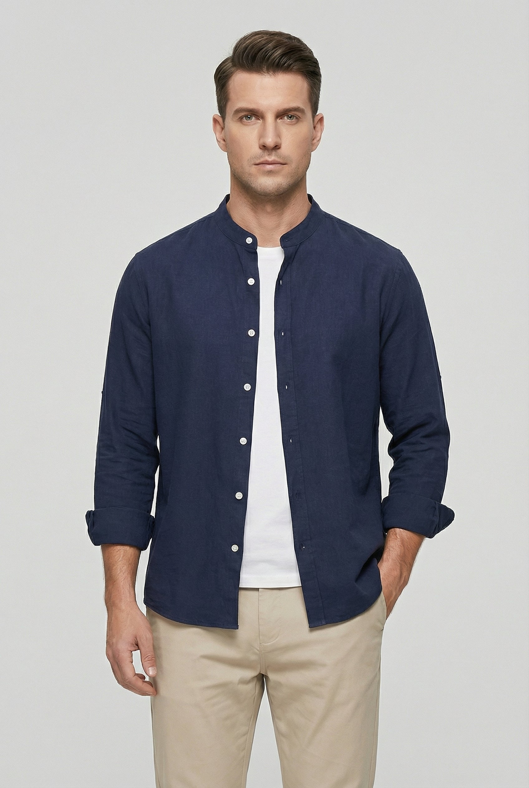 Aaron | Men's Linen Casual Shirt with Mandarin Collar