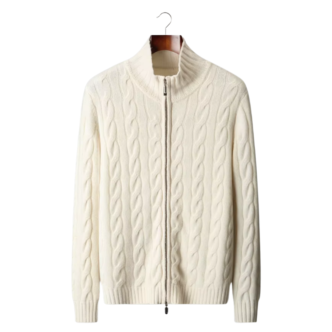 WOOL DUAL-ZIP CABLE CARDIGAN