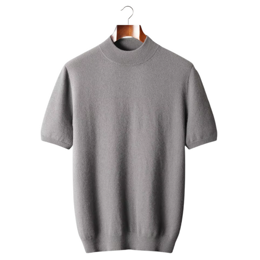 100% CASHMERE MOCK NECK T-SHIRT