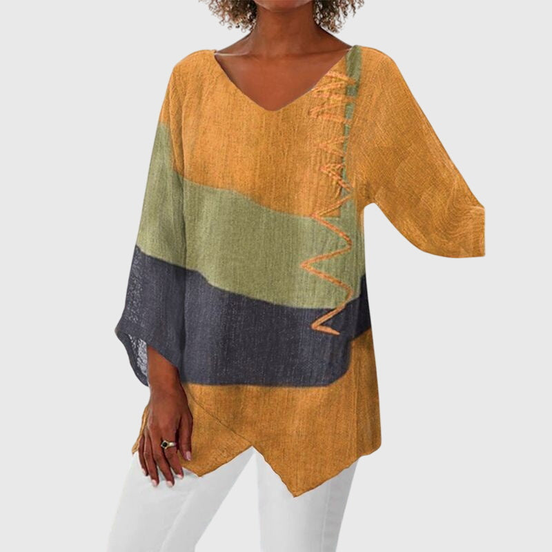 Nina | Women's Flattering V-Neck Top with Artistic Print