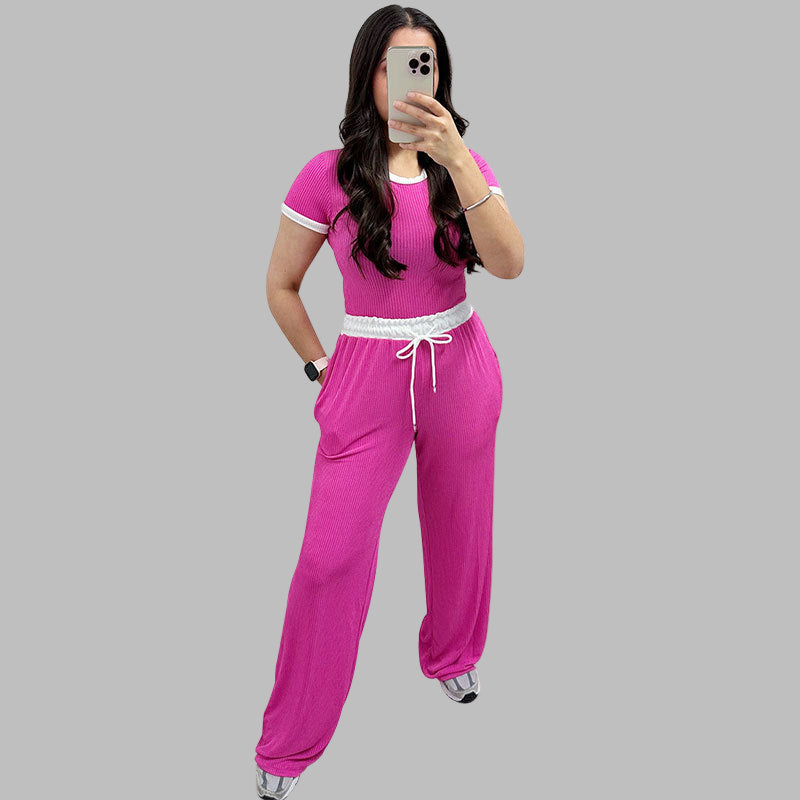 PLATU™ - Casual Short Sleeve and Wide Leg Pants Set