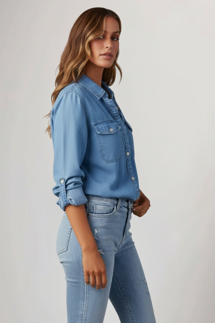 Peyton | Women's Denim Button-Front Long Sleeve Shirt