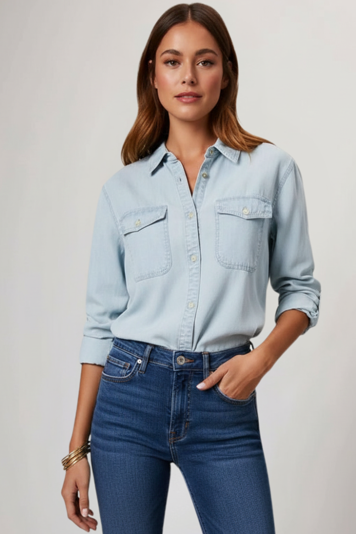 Peyton | Women's Denim Button-Front Long Sleeve Shirt