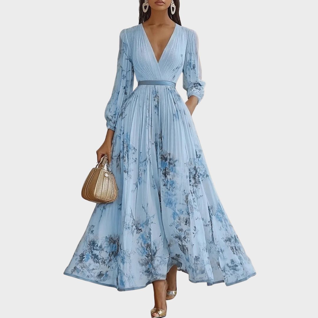 Rachel | Women's Floral Pleated V-Neck Maxi Dress