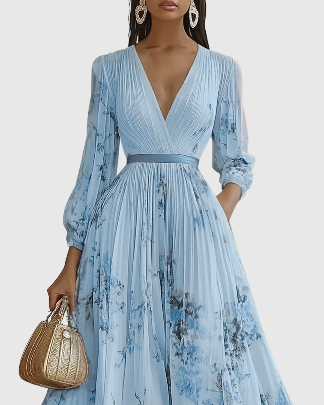 Rachel | Women's Floral Pleated V-Neck Maxi Dress