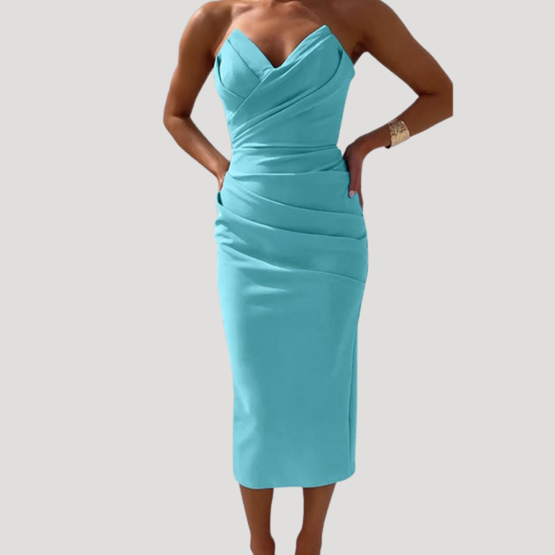 Eileen | Women's Strapless Ruched Midi Dress
