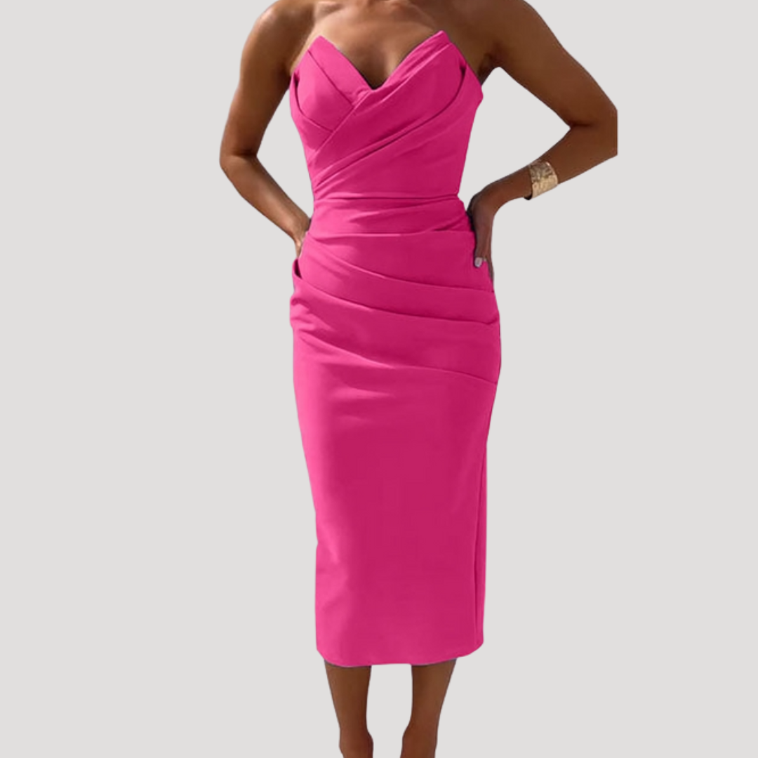 Eileen | Women's Strapless Ruched Midi Dress