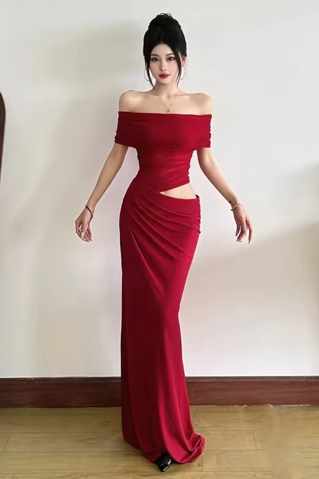 Rhea | Women's Off-Shoulder Ruched Maxi Dress