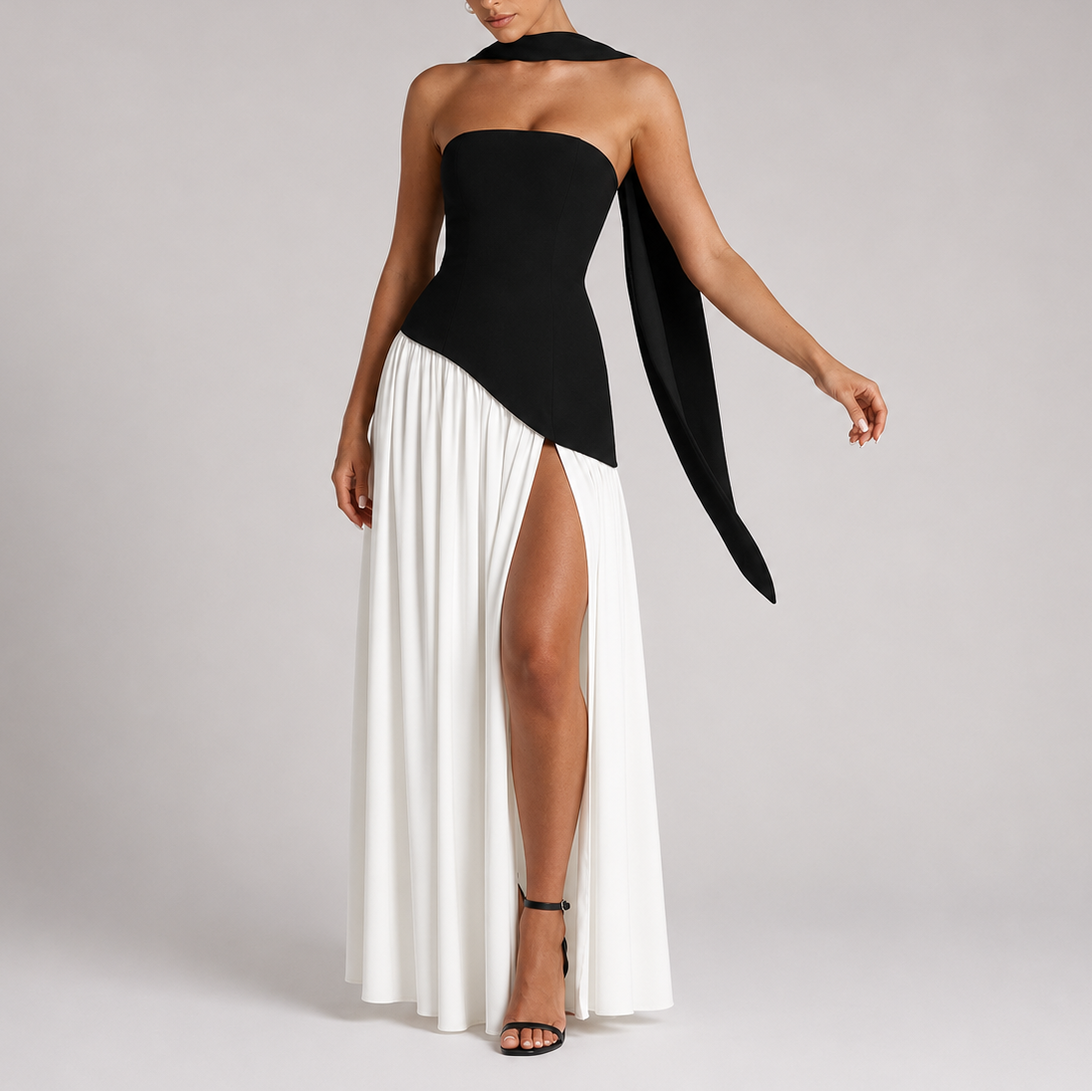 Women's Wedding Guest Maxi Dress with Open Back and Scarf Detail