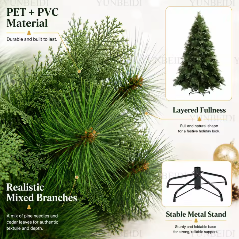 Large Artificial Christmas Tree – Natural Pine Look, Home & Party Décor