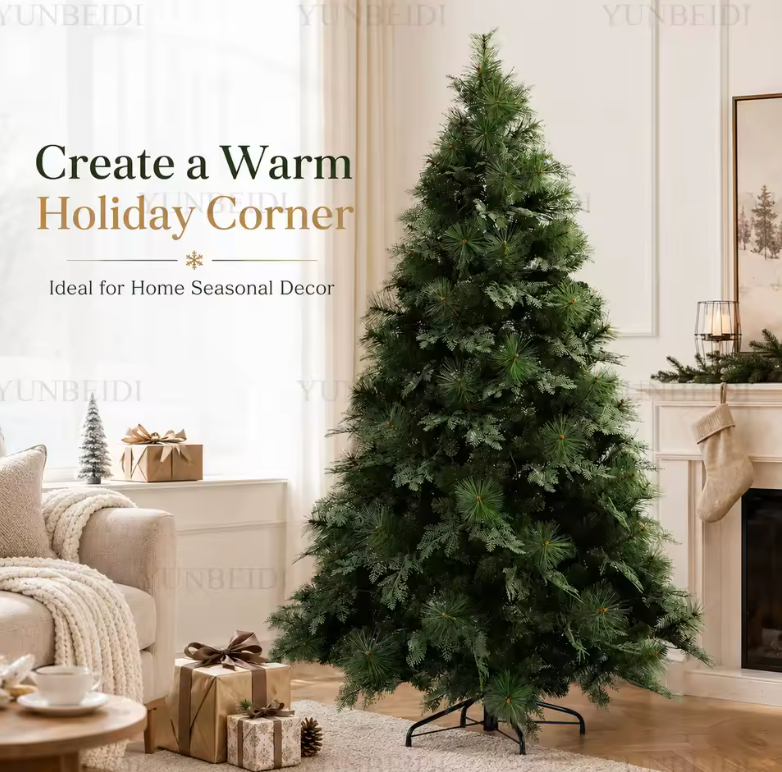 Full Lush Artificial Christmas Tree – PET/PVC Hybrid, Layered Branches