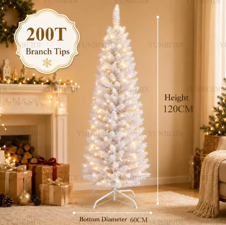 White Artificial Christmas Tree – Slim Pencil Style, 120-180cm