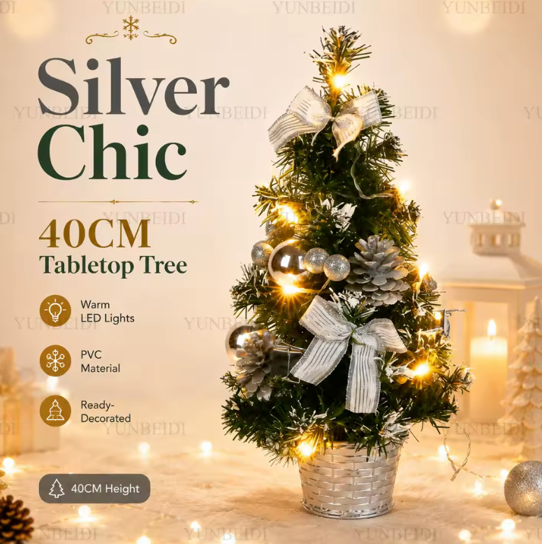 Mini Artificial Christmas Tree – Pre-Lit LED, 40cm Desktop Décor