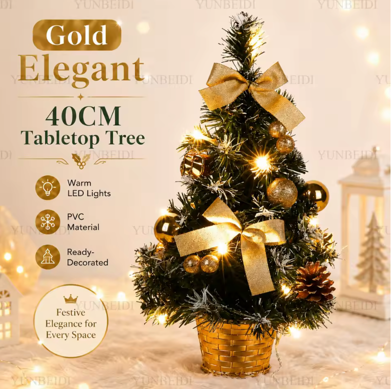 Mini Artificial Christmas Tree – Pre-Lit LED, 40cm Desktop Décor