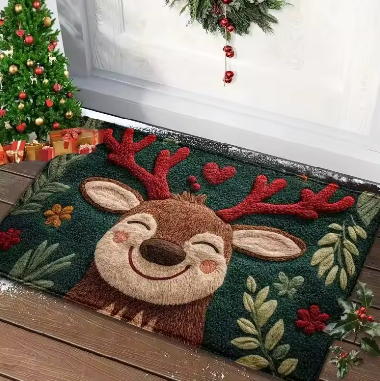 Christmas Doormat – Gingerbread Man & Santa Claus Holiday Welcome Mat (60x40cm)