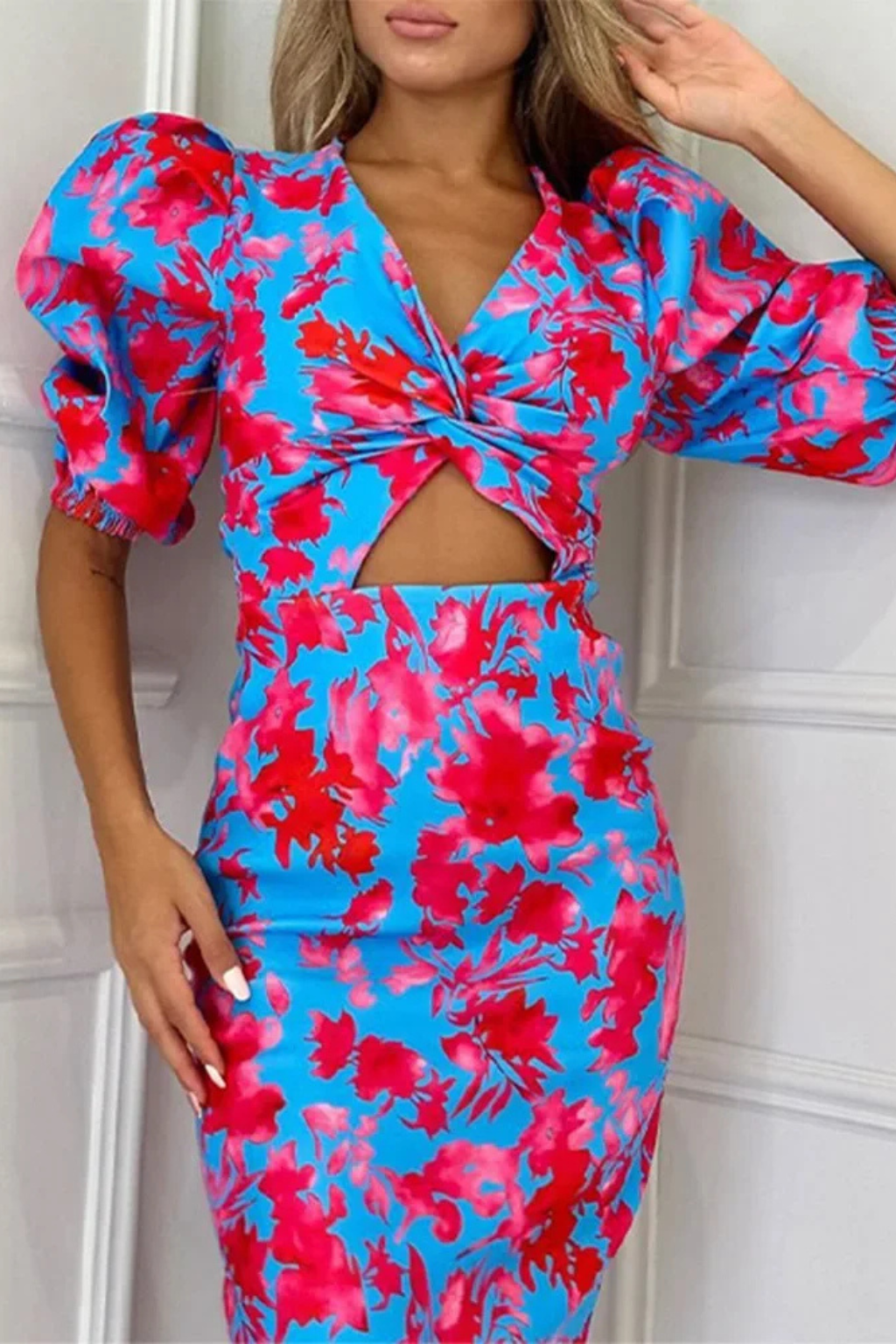Nicolette | Women's Floral Puff Sleeve Midi Dress