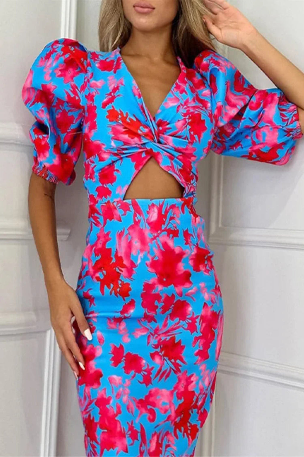 Lorraine | Women's Floral Twist Front Midi Dress