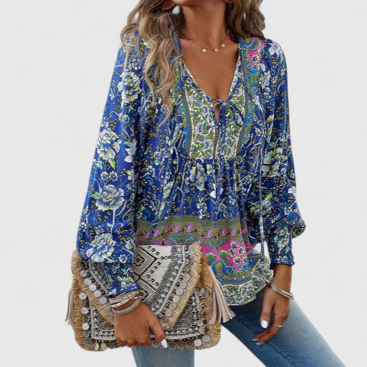 Tessa | Women's Floral Long Sleeve Peasant Top
