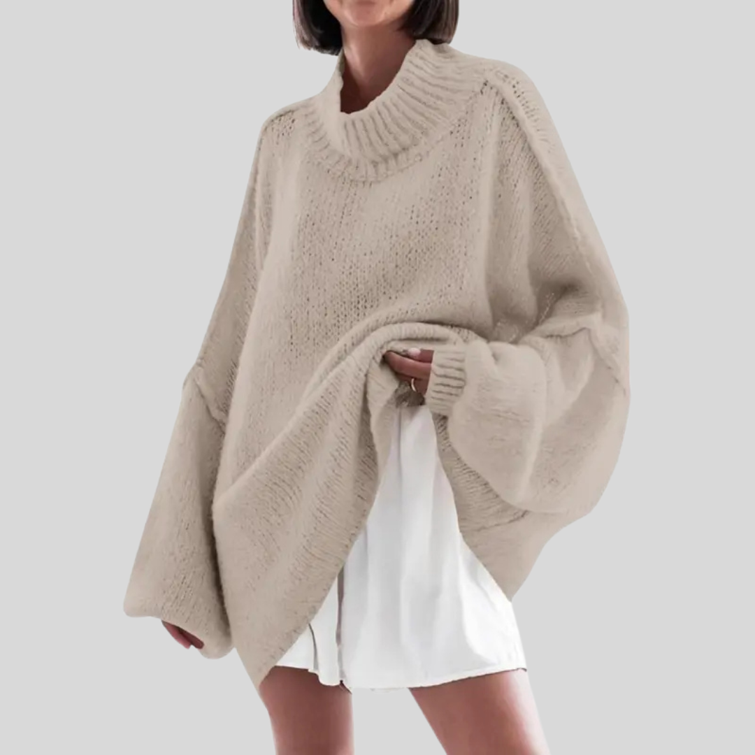 RUSSEL™ - Women's Ribbed Knit Mock Neck Batwing Sweater Long Sleeve Casual Tunic