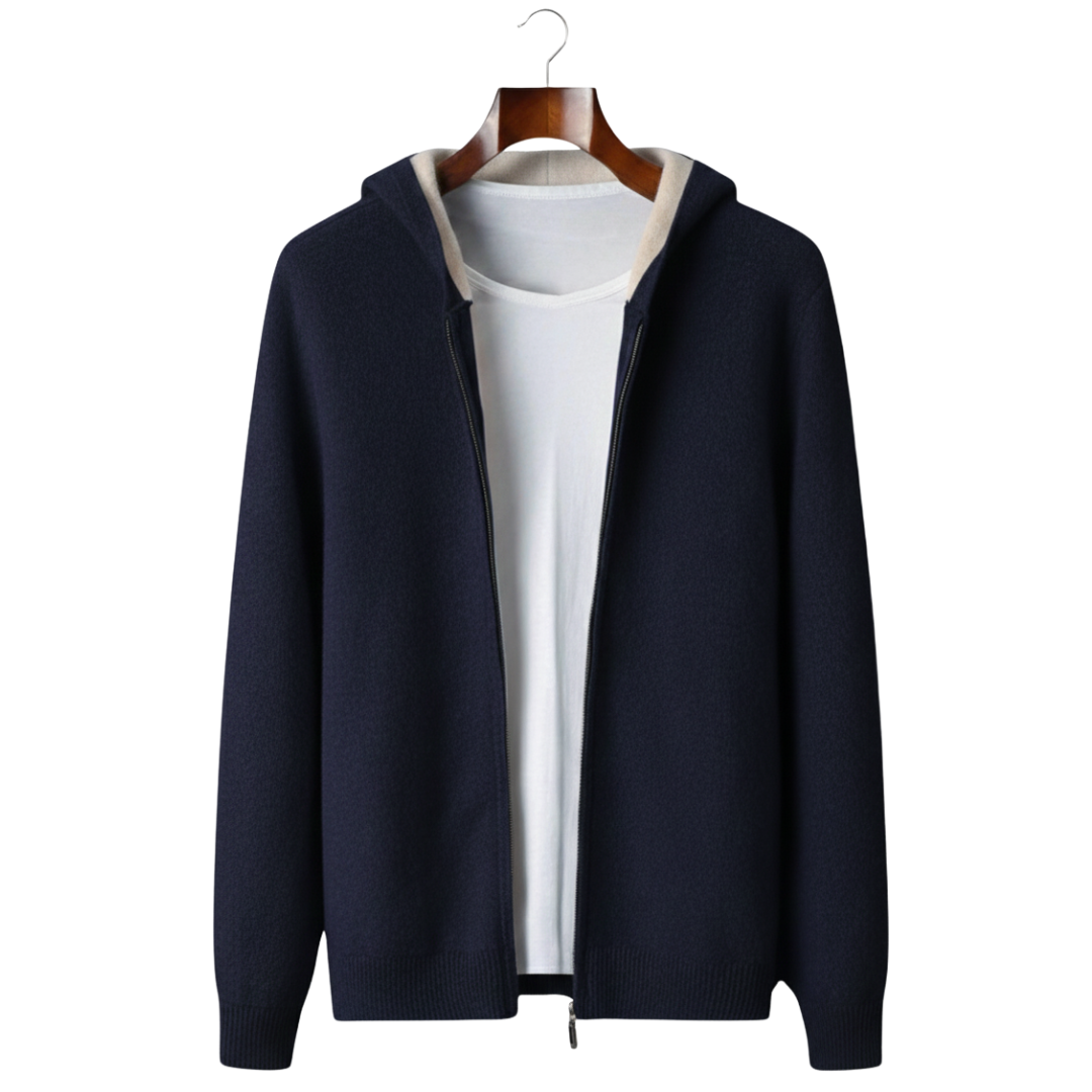 100% CASHMERE TWO -TONE ZIPPER HOODIE