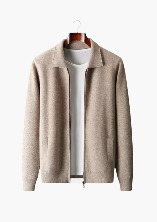 Merino Wool Zip Polo Cardigan