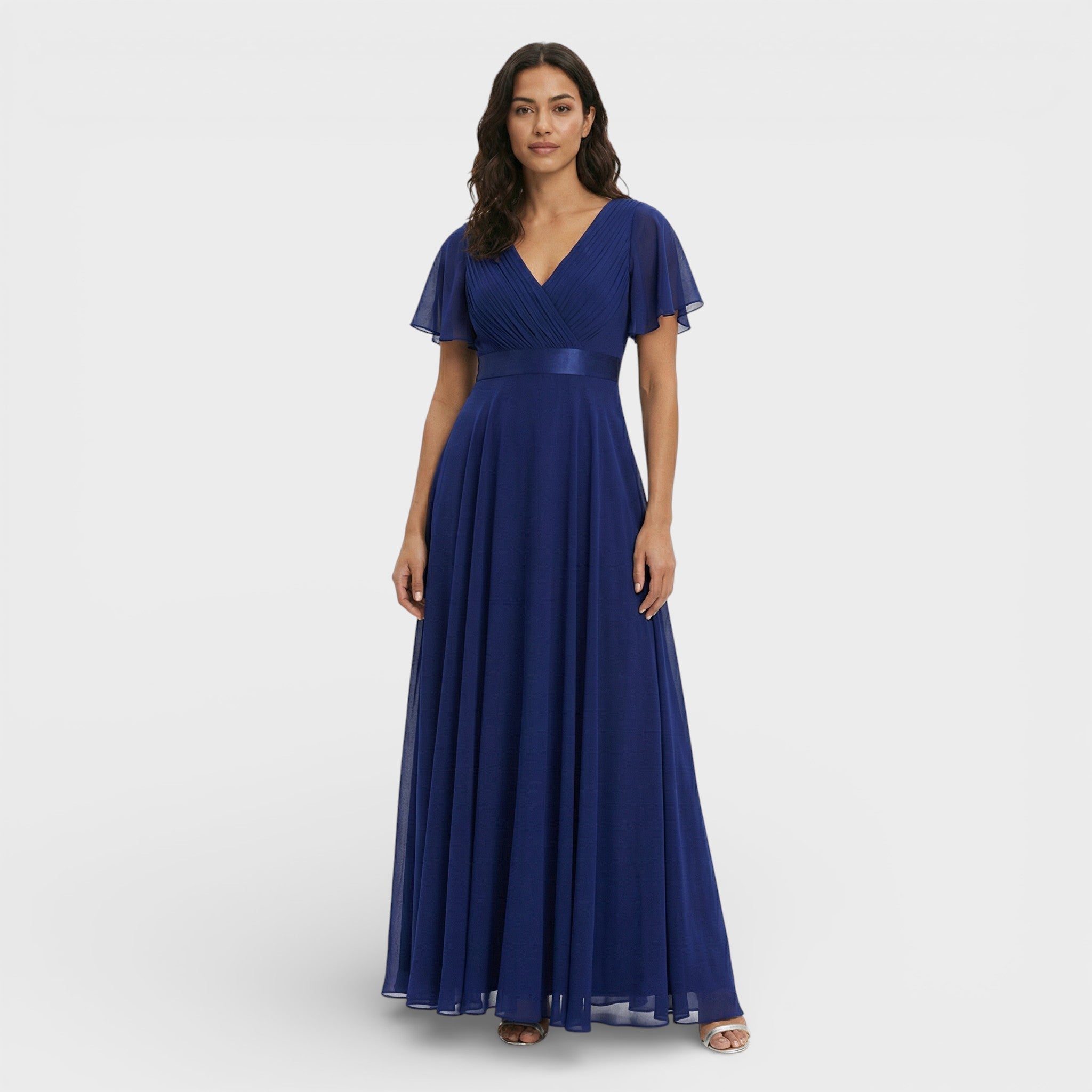 Women's Wedding Guest Maxi Dress with Flutter Sleeves and Empire Waist