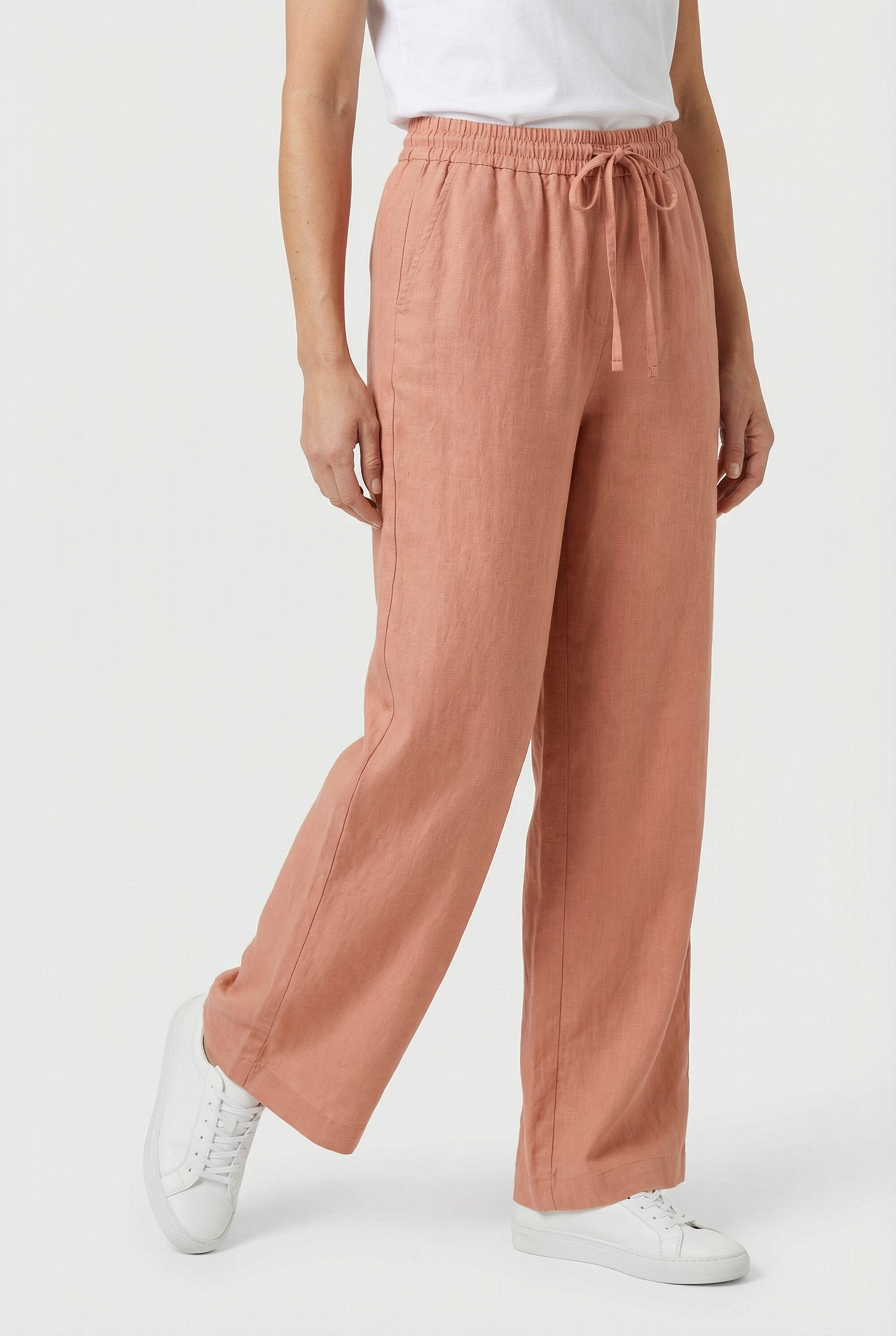 Women’s Cotton Linen Trousers High Waist Wide Leg Drawstring